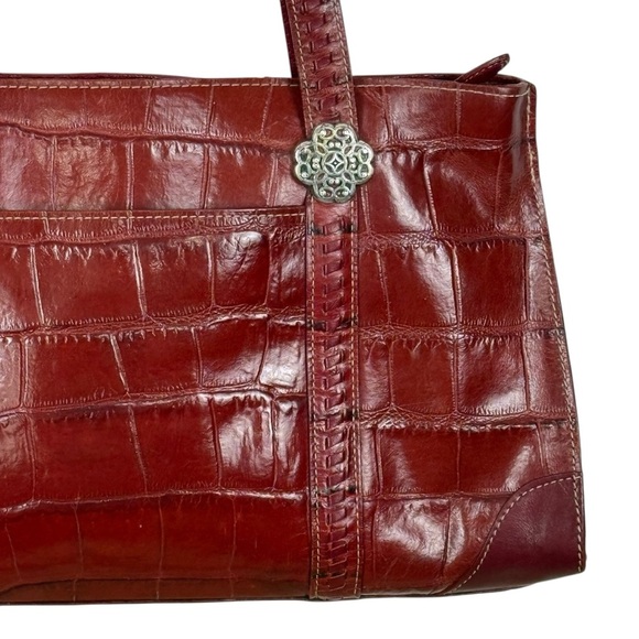 Y2K Brighton Red Croc-Embossed Leather Shoulder Bag with Signature Heart Charm - Picture 4 of 15